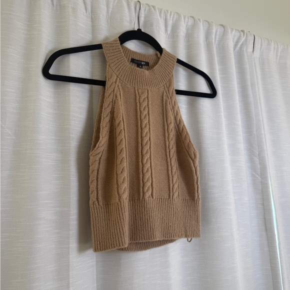 Papermoon Cable Knit Halter Crop Top Beige Open Back Sweater Tank | NWT Size M - Picture 5 of 12